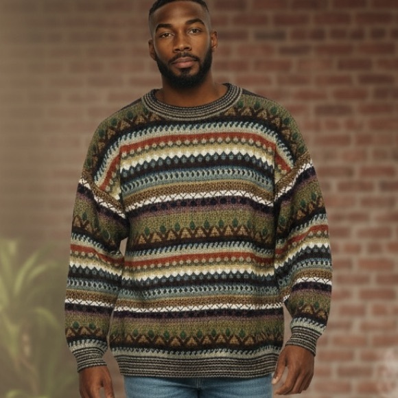 Top Knit Hand Knitted 100% Alpaca Made in Peru Size L Abstract Geometric Print - Picture 4 of 12